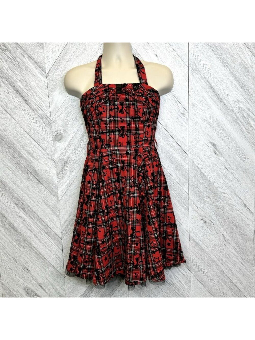 Hearts & Roses Red Plaid Anchor Dress Tulle Womens UK 10 (US 6) Rockabilly Pinup